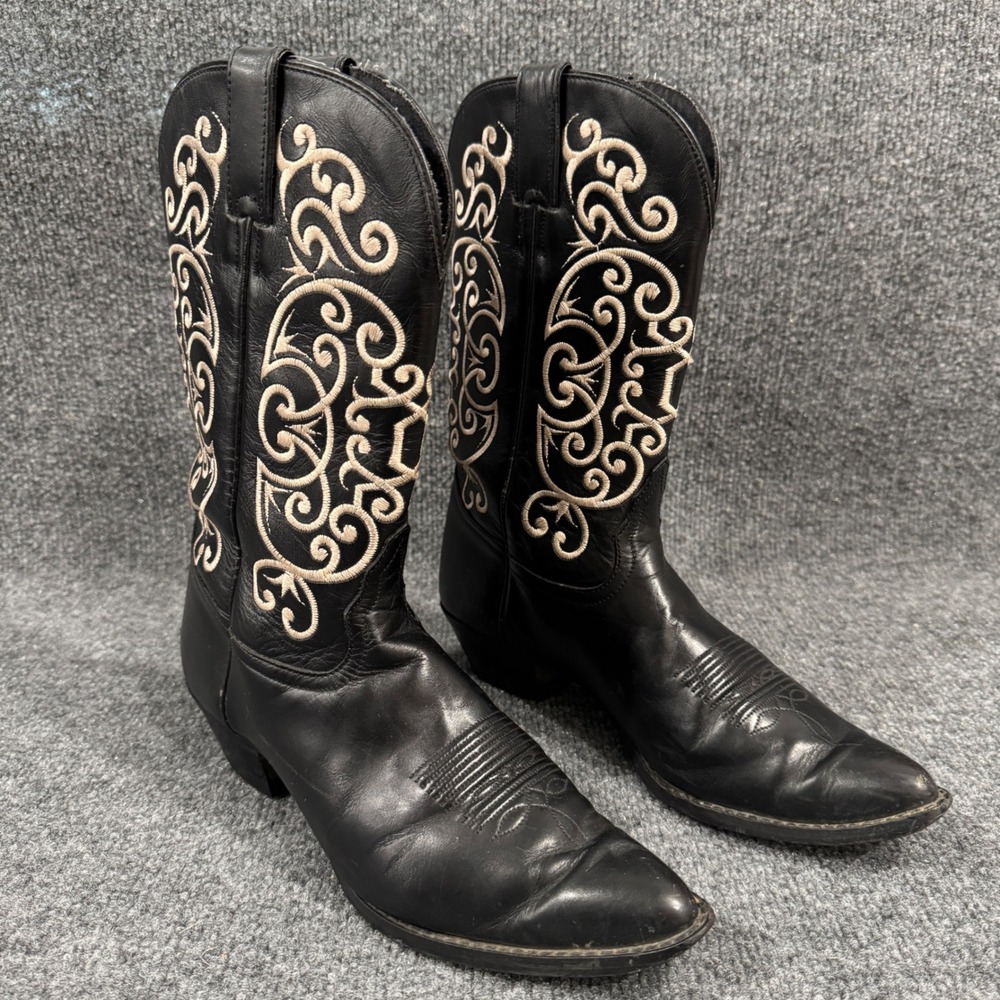 Tony Lama Womens Black Leather Embroidered Western Cowboy Boots Size 9B